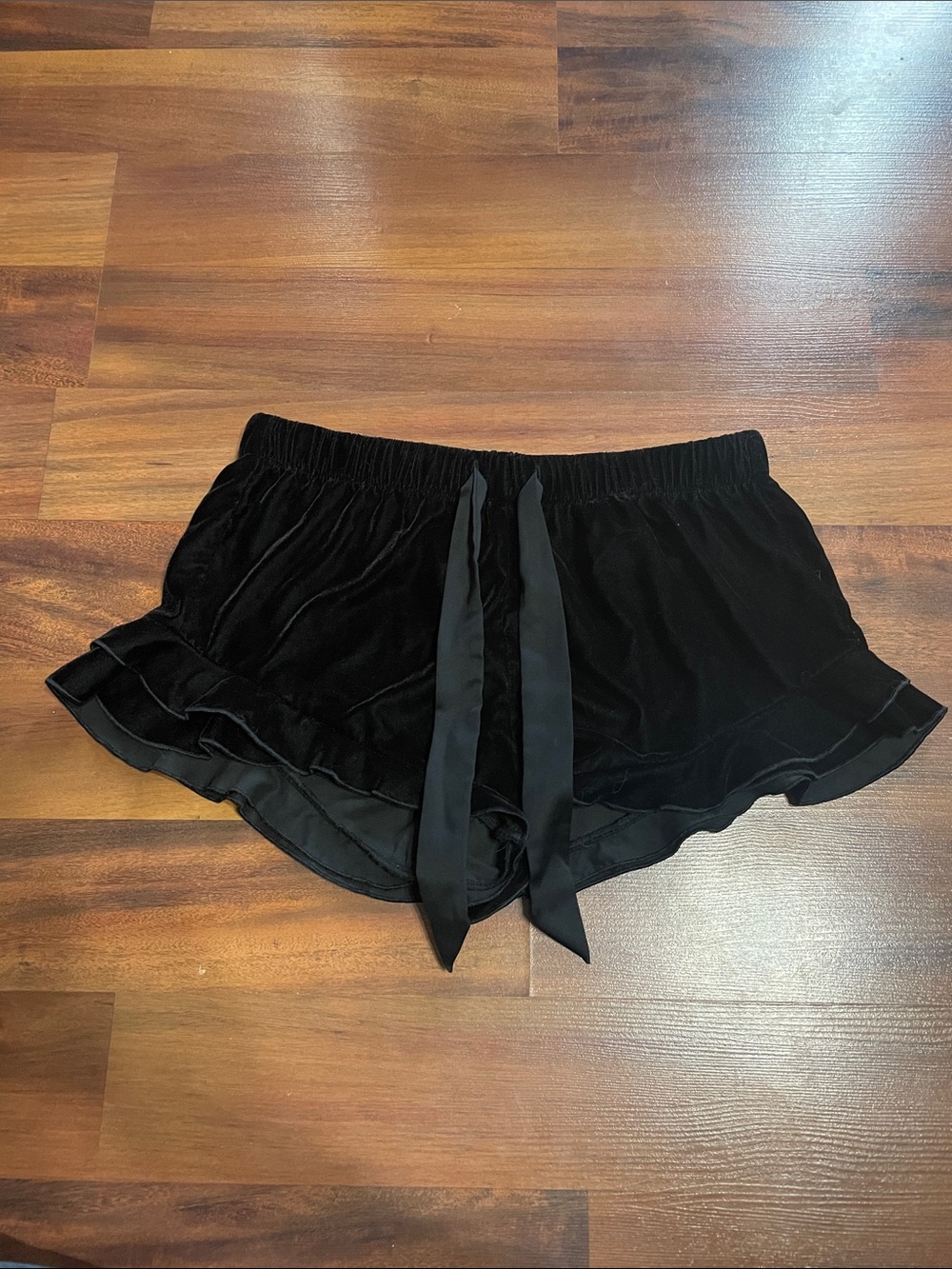 Black Velvet Ruffle Lounge Shorts
